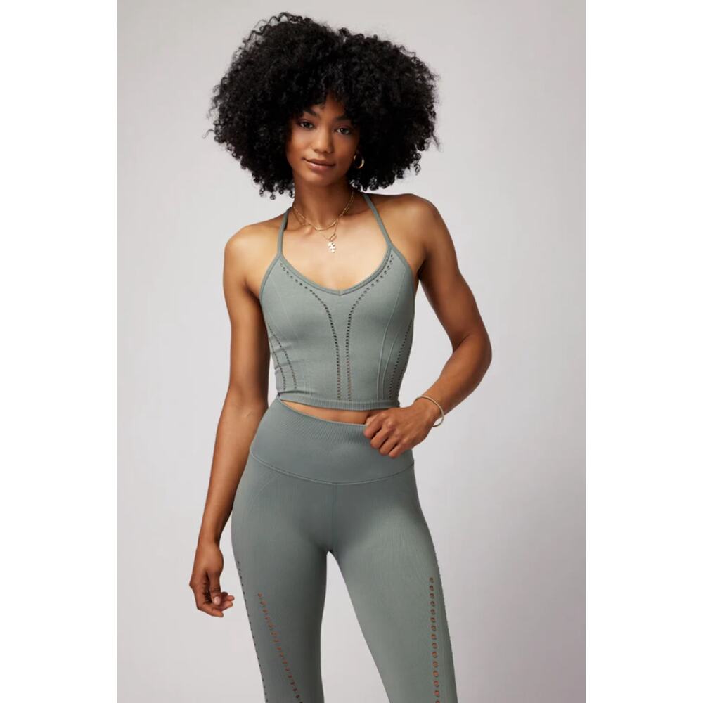 Spiritual Gangster Thea Seamless Crop Tank in Agave - Size XS/S